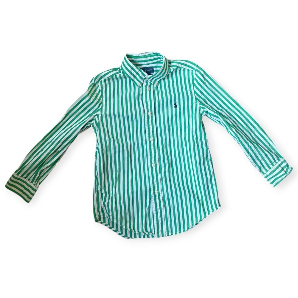 Polo Ralph Lauren Boys Green & White Striped Button-Down Shirt – Size 6